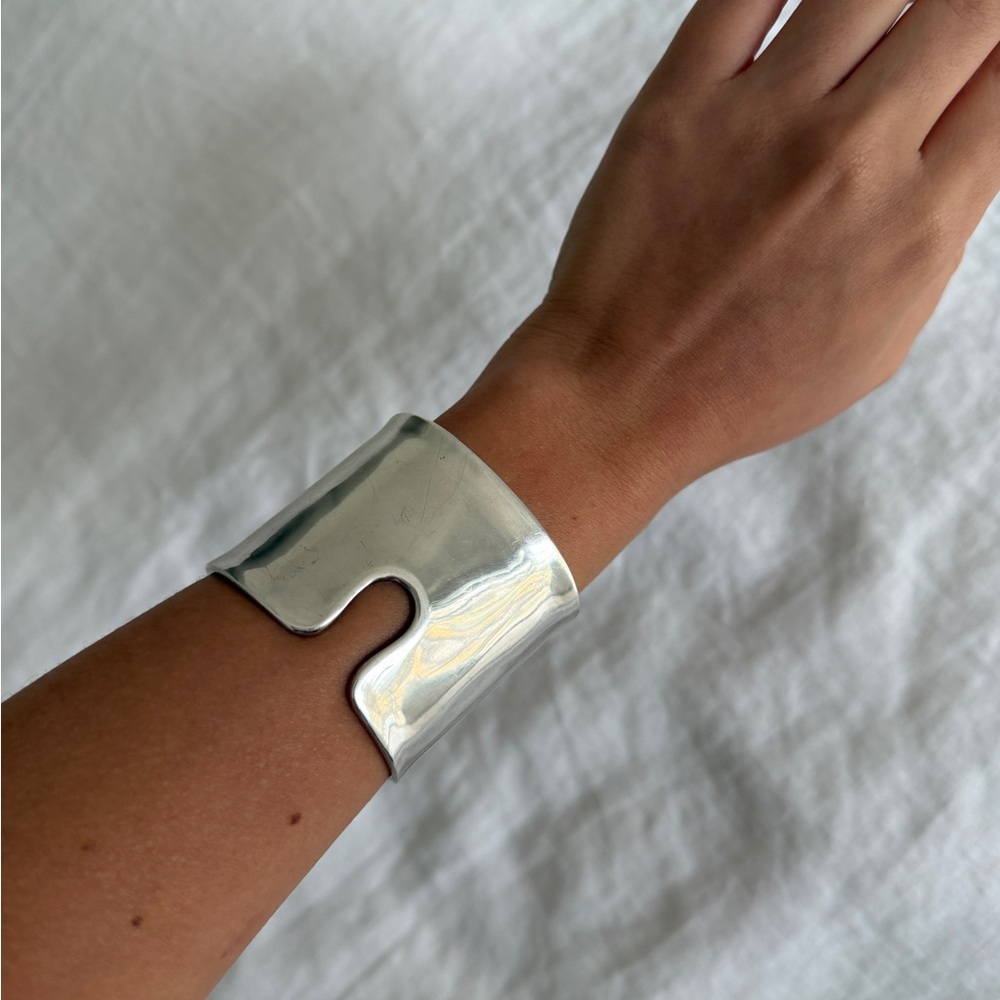 Sterling Silver Fluid Cuff Bracelet - Modern Open-Front Design